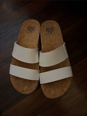 Reef White Double-Strap Cork Footbed Slides